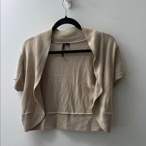 Beige Short Sleeve Open Front Cardigan Sweater XL